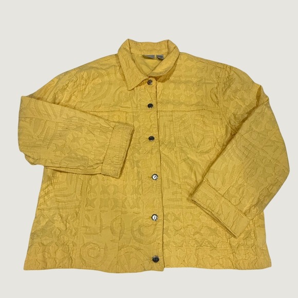 Chico's Jackets & Blazers - Chicos Yellow Textured Star Applique Cotton Button Down Jacket Size 2 XL